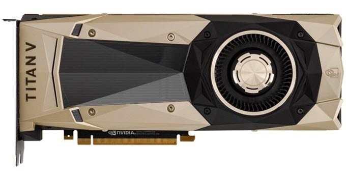 Nvidia-Titan-V "width =" 680 "height =" 350 "srcset =" https://graphicscardhub.com/wp-content/uploads/2017/12/Nvidia-Titan-V.jpg 680w, https: // graphicscardhub.com/wp-content/uploads/2017/12/Nvidia-Titan-V-300x154.jpg 300w "tailles =" (largeur maximale: 680 pixels) 100vw, 680 pixels "/> La carte est conçue principalement pour l'IA (artificielle). Deep Learning / Machine Learning) et pour une utilisation dans des laboratoires scientifiques avancés. <strong>NVLink 2</strong> bus haute vitesse pour un transfert de données beaucoup plus rapide entre le processeur et le processeur graphique et entre les GPU. La carte consomme 250 watts et nécessite un bon bloc d'alimentation de 600 W pour fonctionner. Pour la connectivité, il est livré avec trois DisplayPorts et un port HDMI. Donc, si vous avez besoin d’une carte graphique de station de travail PC extrêmement puissante et très évoluée, vous ne trouverez rien de mieux que cela.   </p>
<table>
<tbody>
<tr>
<td colspan=