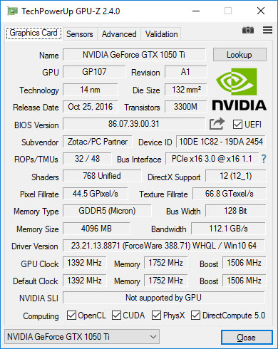 gpu-z "width =" 390 "height =" 490 "srcset =" https://graphicscardhub.com/wp-content/uploads/2018/11/gpu-z.jpg 390w, https://graphicscardhub.com/ wp-content / uploads / 2018/11 / gpu-z-239x300.jpg 239w "tailles =" (largeur maximale: 390 pixels) 100vw, 390 pixels "/></p>
<p style=