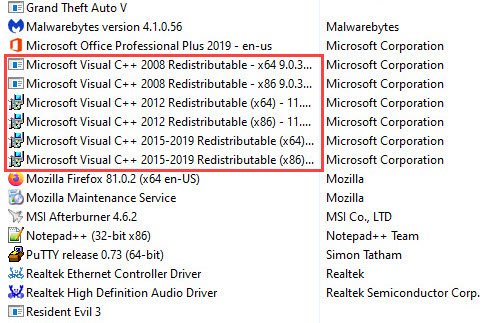 microsoft-redistributables-installed